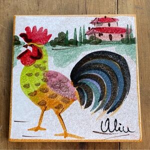 Rooster Tile Trivet Fortini Italian Made Marked Alice Mint Condition!